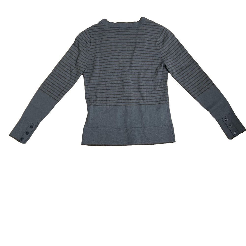 Halogen Cardigan Sweater V-Neck Merino Wool Blue Gray Stripes Women’s Size M - Picture 9 of 11